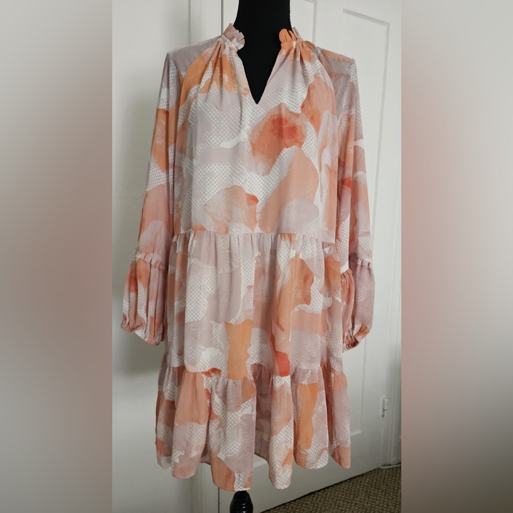 Floral Ruffle Neck Tiered Mini Shift Dress NWT - Picture 6 of 7